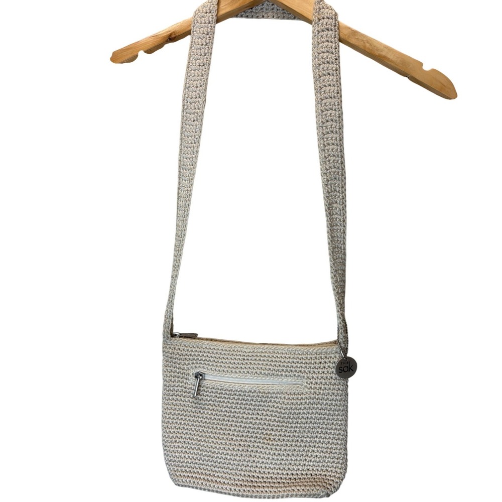 The Sak Crochet Crossbody Bag Beige Cream Boho Zip Small Purse Handbag